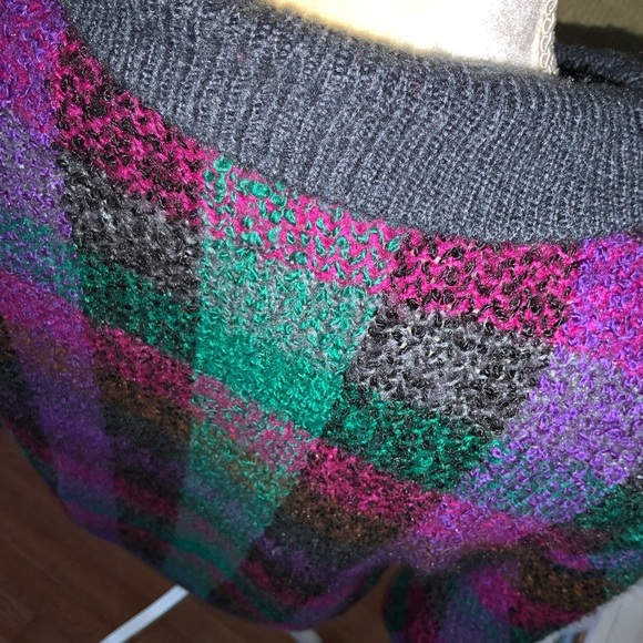 Vintage Country Suburbans Acrylic Checkerboard/Striped Sweater Purple Gray Green - Picture 6 of 9